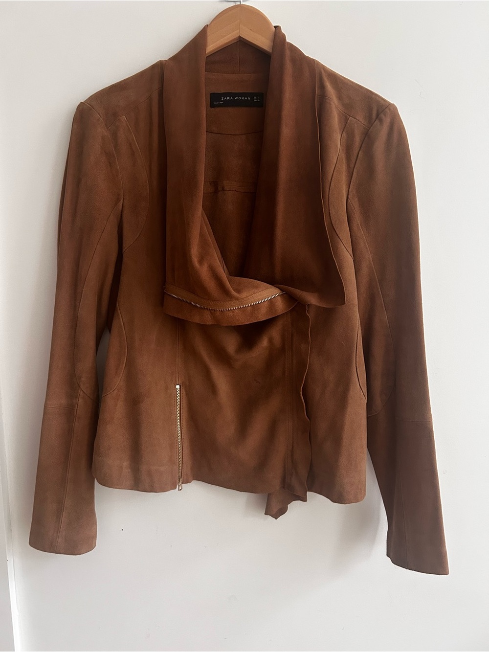 🍦Zara Tan Leather Asymmetrical Jacket, M (L)